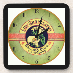 Art nouveau chocolate co clock advertisement  coaster