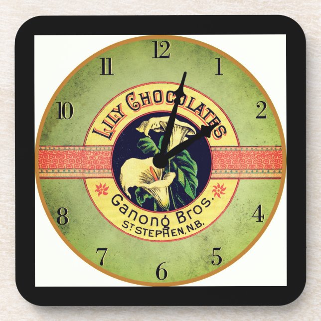 Art nouveau chocolate co clock advertisement  coaster (Front)