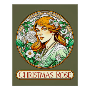 Art Nouveau Christmas Rose Woman Poster
