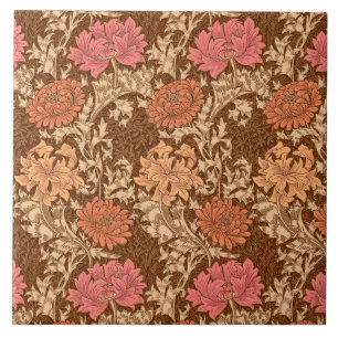 Art Nouveau Chrysanthemums, Brown and Rust Ceramic Tile