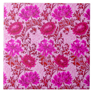 Art Nouveau Chrysanthemums, Burgundy and Pink Ceramic Tile