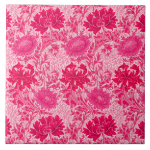 Art Nouveau Chrysanthemums, Fuchsia Pink  Ceramic Tile