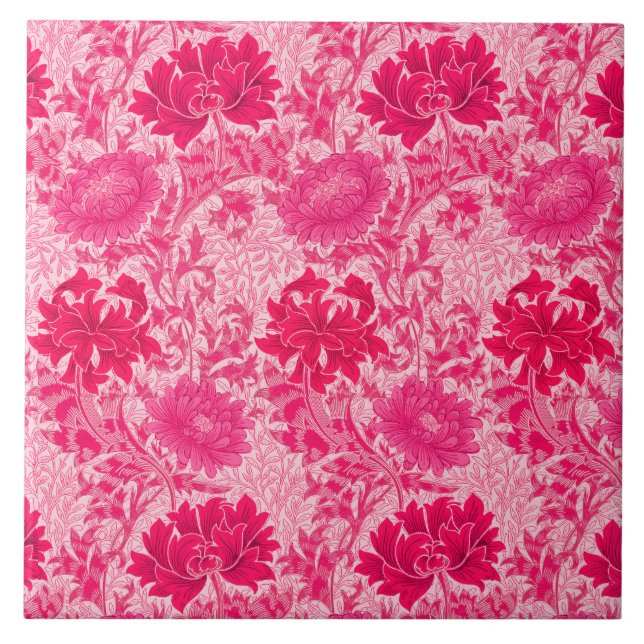 Art Nouveau Chrysanthemums, Fuchsia Pink  Ceramic Tile (Front)