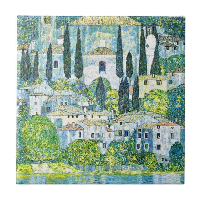 Art Nouveau Church in Cassone by Gustav Klimt Ceramic Tile (Front)