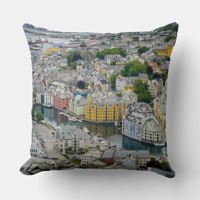 Art Nouveau city Alesund, Norway throw pillow (Front)