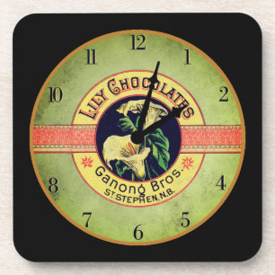 Art nouveau clock advertisement lily chocolate co. coaster