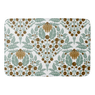 Art Nouveau Cocoa & Mint–Vintage Floral Scallop  Bath Mat