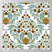 Art Nouveau Cocoa & Mint–Vintage Floral Scallop