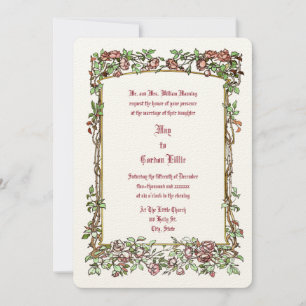 Art Nouveau Colour Rose Floral Border Wedding Invitation