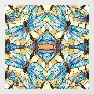 Art Nouveau Colourful Dragonfly Faux Stained Glass