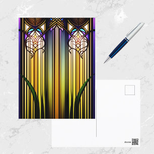 Art Nouveau Colourful Stained Glass Artwork Postcard