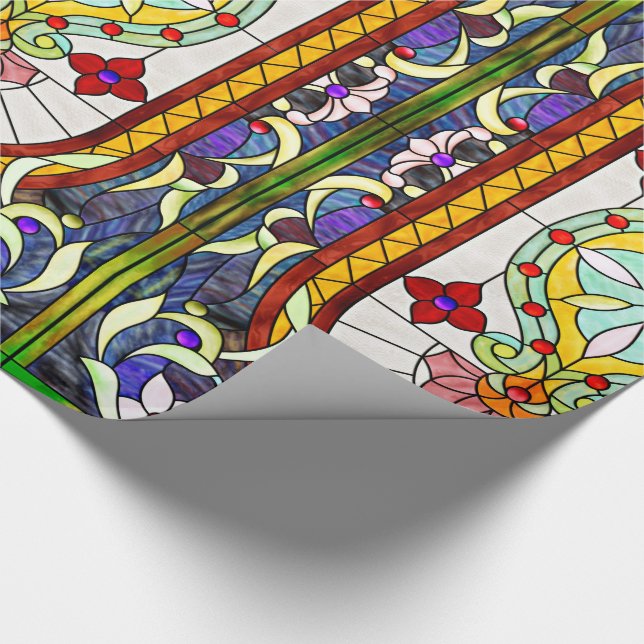 Art Nouveau Colourful Tiffany Stained Glass Window Wrapping Paper (Corner)