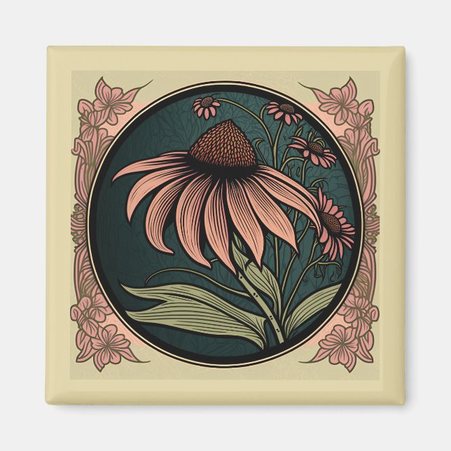Art Nouveau Coneflower Magnet (Front)