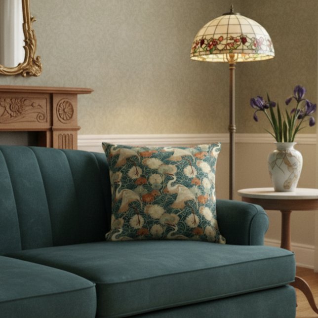 Art Nouveau Cranes Green Cushion (Creator Uploaded)