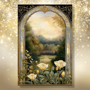 Art Nouveau Cream Floral Blue n Gold Ephemera 2A Tissue Paper