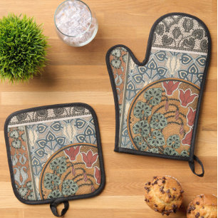 Art nouveau Cyclamen floral Eugene Grasset elegant Oven Mitt & Pot Holder Set