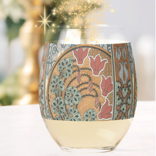 Art nouveau Cyclamen floral Eugene Grasset elegant Stemless Wine Glass