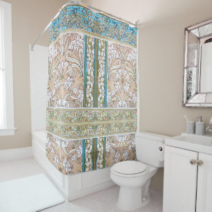 Art nouveau daffodil flower vintage textile floral shower curtain