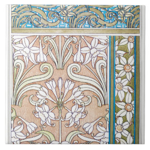 Art nouveau daffodil Verneui textile floral art Ceramic Tile