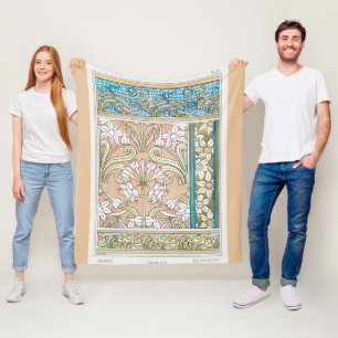 Art nouveau daffodil Verneui textile floral art Fleece Blanket