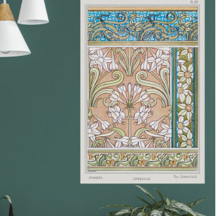 Art nouveau daffodil Verneui textile floral art Poster