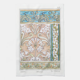 Art nouveau daffodil Verneui textile floral art Tea Towel