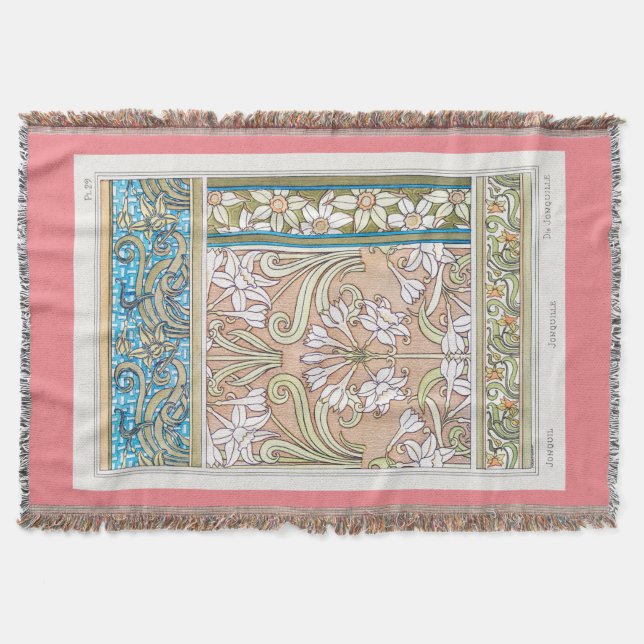 Art nouveau daffodil Verneui textile floral art Throw Blanket (Front)