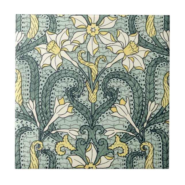 Art Nouveau Daffodils II Ceramic Tile (Front)
