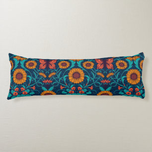 Art Nouveau daisies in blue and yellow Body Cushion