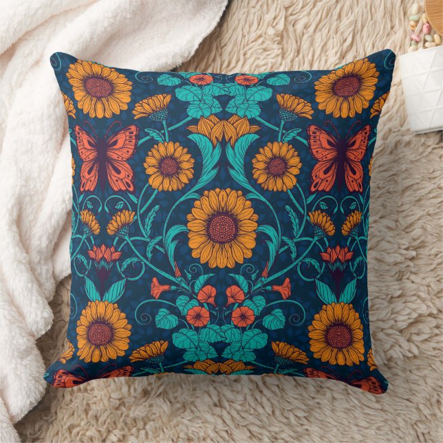 Art Nouveau daisies in blue and yellow Cushion (Blanket)