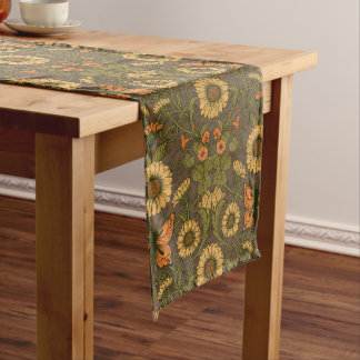 Art Nouveau daisies in blue and yellow Medium Table Runner