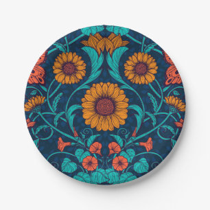 Art Nouveau daisies in blue and yellow Paper Plate