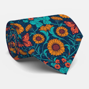 Art Nouveau daisies in blue and yellow Tie