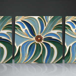 Art Nouveau Daisies Seamless cobalt blue florals Ceramic Tile