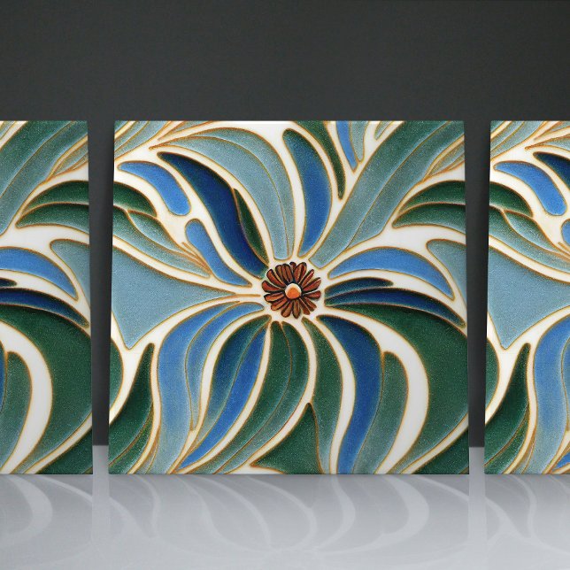 Art Nouveau Daisies Seamless cobalt blue florals Ceramic Tile (Creator Uploaded)