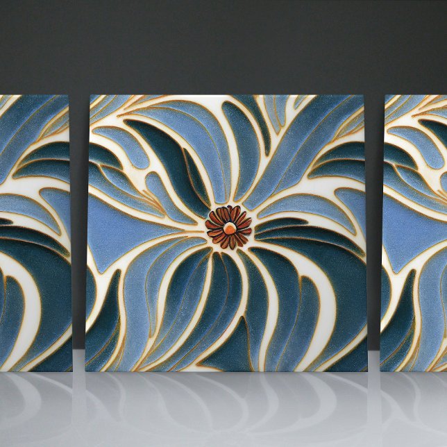 Art Nouveau Daisies Seamless cobalt blue florals Ceramic Tile (Creator Uploaded)