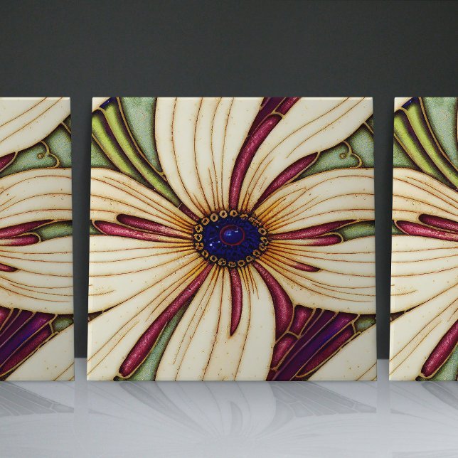 Art Nouveau Daisies Seamless purple green florals Ceramic Tile (Creator Uploaded)