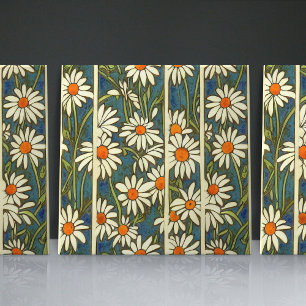 Art Nouveau Daisies Seamless white blue florals Ceramic Tile