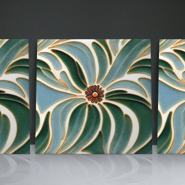 Art Nouveau Daisies Seamless white blue florals Ceramic Tile (Creator Uploaded)