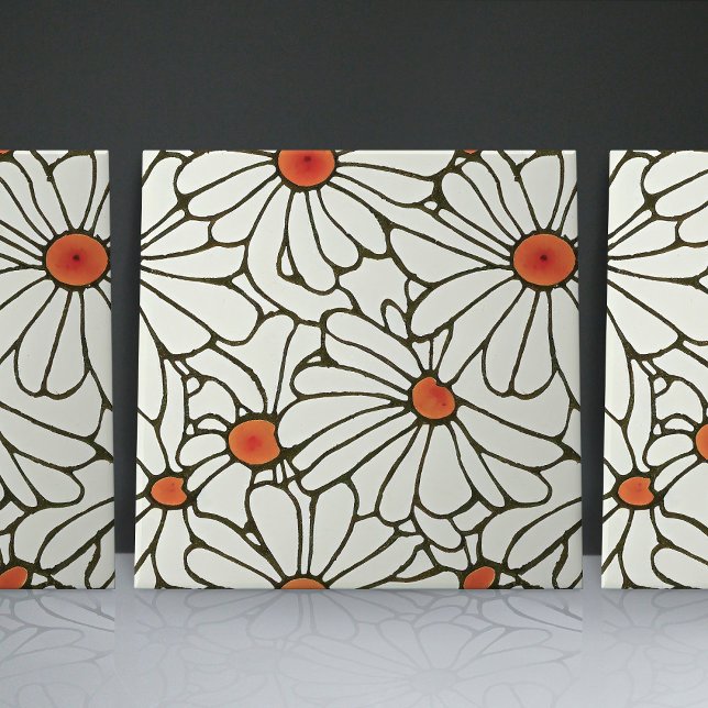 Art Nouveau Daisies Seamless white blue florals Ceramic Tile (Creator Uploaded)
