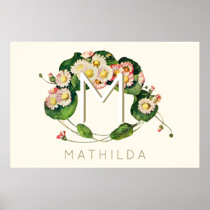 Art Nouveau Daisies Wreath Monogram to Personalise Poster