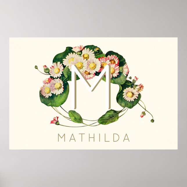 Art Nouveau Daisies Wreath Monogram to Personalise Poster (Front)