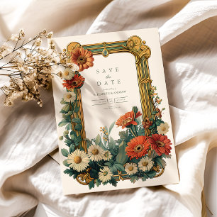 Art Nouveau Daisy Gerbera Floral Frame Wedding Save The Date
