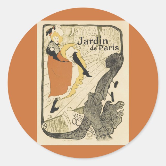 Art Nouveau Dancer Jane Avril by Toulouse Lautrec Classic Round Sticker (Front)