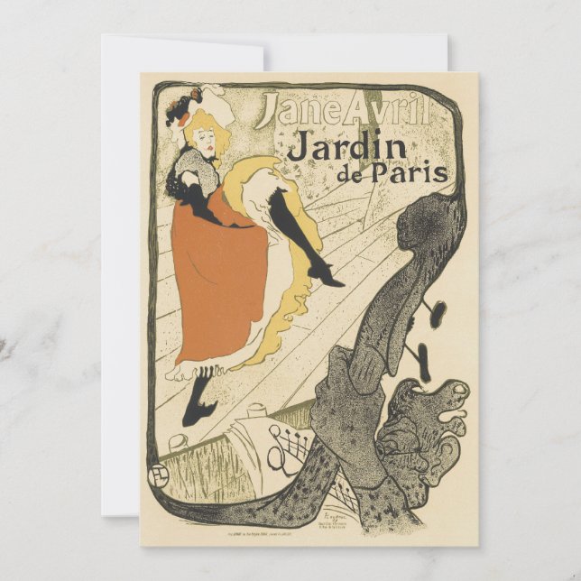 Art Nouveau Dancer Jane Avril by Toulouse Lautrec Invitation (Front)