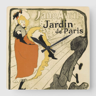 Art Nouveau Dancer Jane Avril by Toulouse Lautrec Square Wall Clock