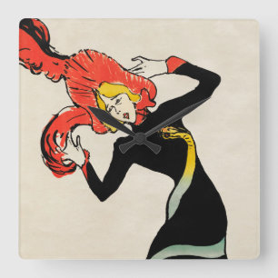 Art Nouveau Dancer Jane Avril by Toulouse Lautrec Square Wall Clock