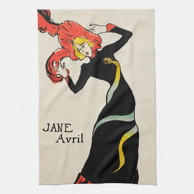 Art Nouveau Dancer Jane Avril by Toulouse Lautrec Tea Towel (Vertical)