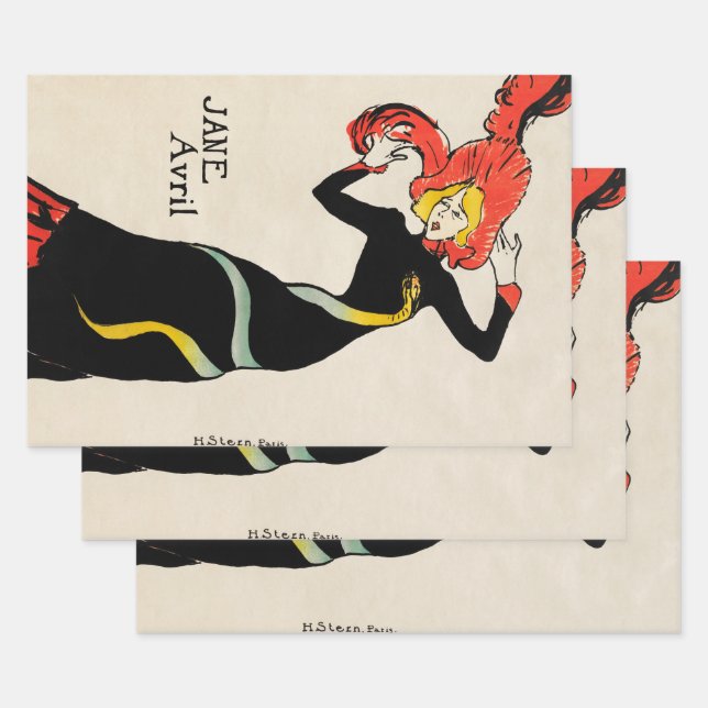 Art Nouveau Dancer Jane Avril by Toulouse Lautrec Wrapping Paper Sheet (Set)