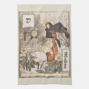 Art Nouveau December Winter Garden Illustration Tea Towel